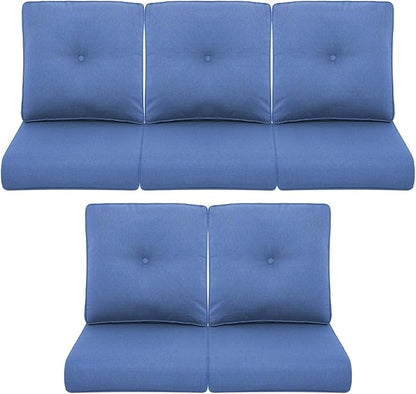 Patio Chair Cushions 5 Packs - Outside 22x24 High Back Water-Resistant Cushion with Zipper Cover for Outdoor Glider Rocking Chairs Loveseat 3-seat Couch Sofa – Blue/Buckle