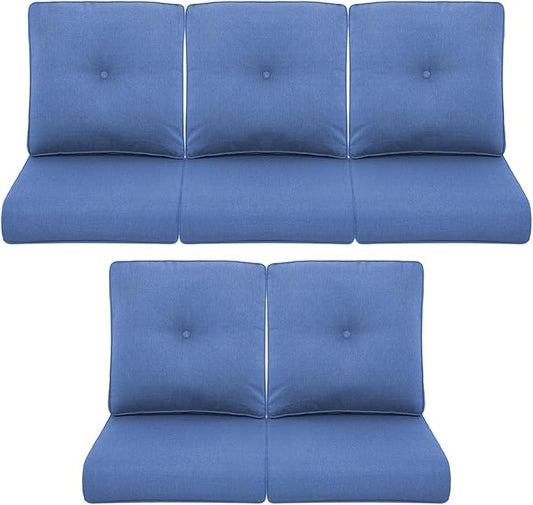 Patio Chair Cushions 5 Packs - Outside 22x24 High Back Water-Resistant Cushion with Zipper Cover for Outdoor Glider Rocking Chairs Loveseat 3-seat Couch Sofa – Blue/Buckle