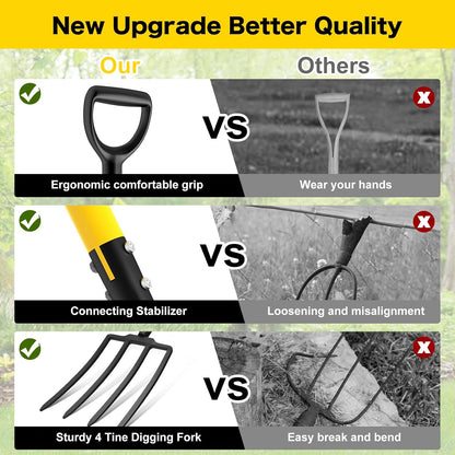 Pitch Fork, 4 Tine Heavy Duty Garden Fork with Ergonomic No-Slip D-Grip Handles, 45 Inches Long Handle Spading Fork, Perfect for Gardening Digging, Land Management, Yard work, Farming (Black)