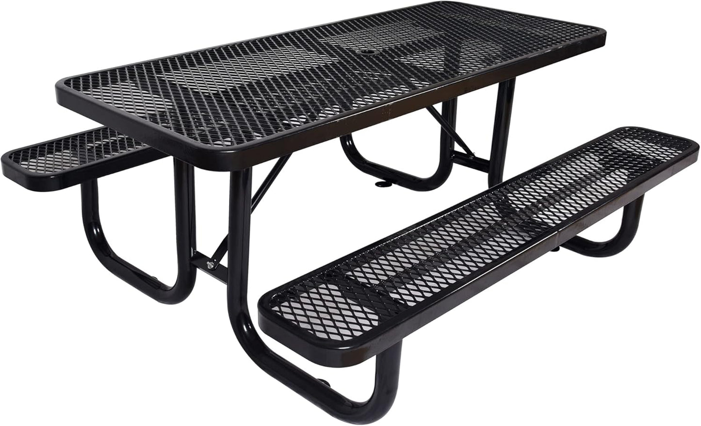 Picnic Table with Umbrella Pole, Heavy-Duty Weather-Resistant Dining Table for Patio, Rust-Resistant Finish, Black