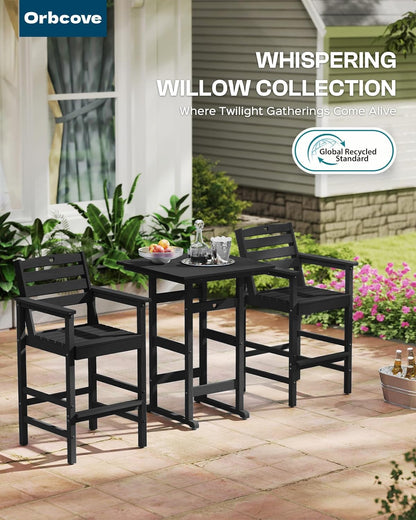 5-Piece Bar Height Outdoor Table and Chairs Set, HDPE Wood Grain Patio Bar Table and Chairs with Heart Cutout Design, Weather-Resistant Bar Height Furniture for Deck, Porch, Pool (Black)