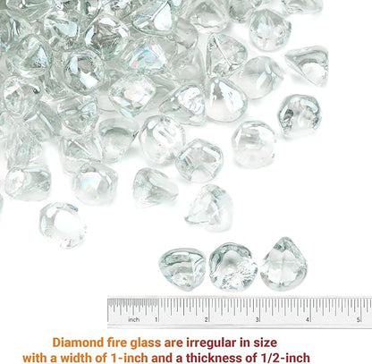 Skyflame 10-Pound Fire Glass Diamonds for Fire Pit Fireplace Landscaping, 1/2 Inch Reflective Glass Fire-Diamonds, Crystal Ice