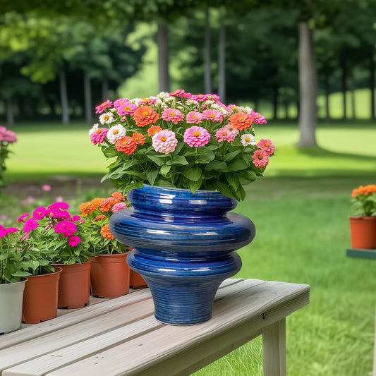 Ceramic Pots for Plants - 11 Inch Ceramic Planter with Drainage Hole, Unique Planters for Indoor Outdoor, Large Decorative Flower Pot, Home Office Room Decor, Gifts for Plants Lover, Blue