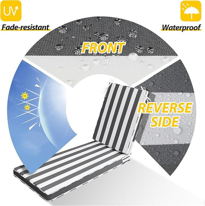 AAAAAcessories Outdoor Chaise Lounge Cushions, Waterproof, Fade-Resistant Patio Furniture Replacement Cushions, 80" x 26" x 3", Gray Cabana Stripe