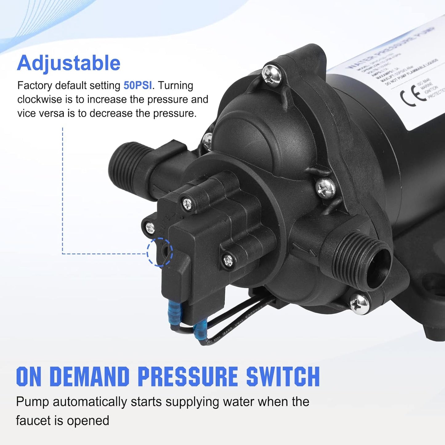 ECO-WORTHY 33-Series Industrial Water Pressure Pump 110V AC 4.0GPM 50PSI RV Fresh Water Diaphragm Pump include Garden Hose Adapters for Irrigation Marine Boat Sprinkler Faucet