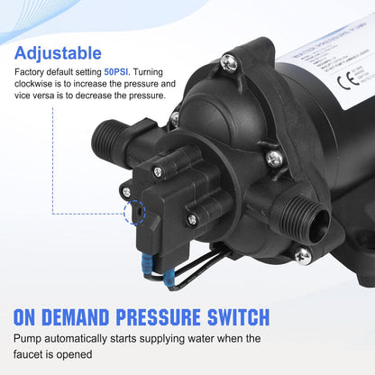 ECO-WORTHY 33-Series Industrial Water Pressure Pump 110V AC 4.0GPM 50PSI RV Fresh Water Diaphragm Pump include Garden Hose Adapters for Irrigation Marine Boat Sprinkler Faucet