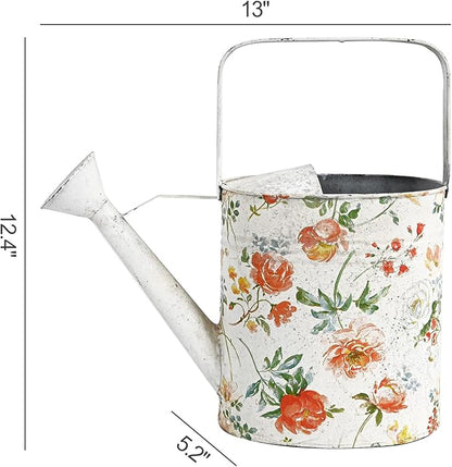 Vintage Floral Metal Watering Can, Decorative Watering Pot for Indoor Outdoor Plants, Shabby Chic Garden Watering Tool with Long Spout, Rustic Home Patio Decor