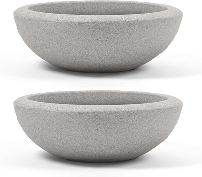 ARBORA 26" Santorini Bowl 2-Pack with Stone Blend Concrete Gray Finish - Polyresin Indoor and Outdoor Planters, Durable, Weatherproof, Lightweight, Large Plant Pots for Patio, Garden, Deck, Entryway