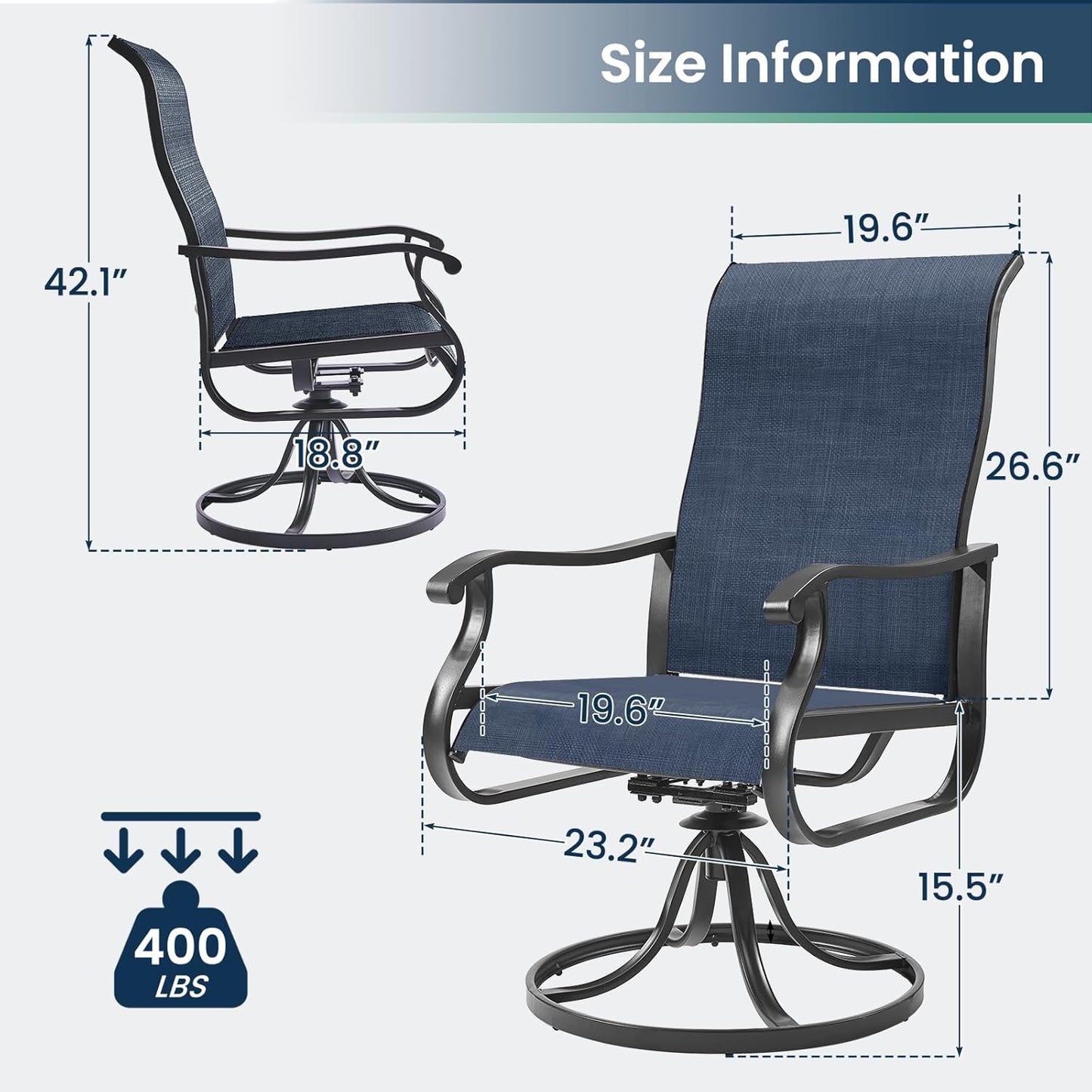 Amopatio Patio Swivel Chairs Set of 4, Outdoor Swivel Rocker Dining Chairs with All Weather Textilene High Back & Metal Frame, for Backyard Deck Lawn Garden, Navy Blue