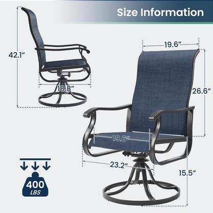 Amopatio Patio Swivel Chairs Set of 2, Outdoor Swivel Rocker Dining Chairs with All Weather Textilene High Back & Metal Frame, for Backyard Deck Lawn Garden, Navy Blue