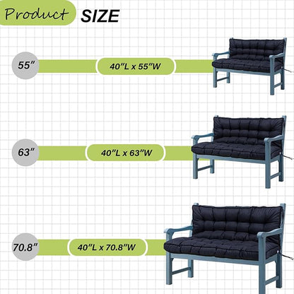 Swing Replacement Cushions with Backrest, 2 or 3 Seater Waterproof Non-Slip Overstuffed Swing Pad, Indoor/Outdoor Bench Cushion for Porch Chair Swings Garden Furniture (Navy blue, 40 * 55 in)