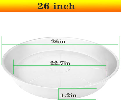 3 Pack of 26 inch Plant Saucer, 4.2" Depth Tray, Large Deep Garden Plastic Flower Planter Plant Trays for Indoors Outdoor Bath Bath (26", Creamy White)