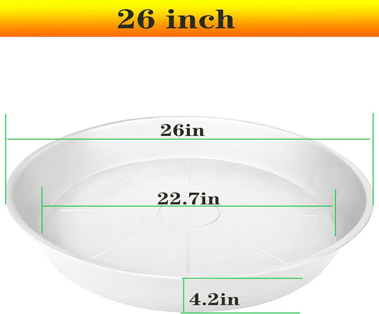 3 Pack of 26 inch Plant Saucer, 4.2" Depth Tray, Large Deep Garden Plastic Flower Planter Plant Trays for Indoors Outdoor Bath Bath (26", Creamy White)