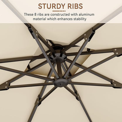 10' X 10' Cantilever Patio Umbrella Outdoor with Base Included Heavy Duty Double Top Windproof Square Offset Umbrellas with 360-degree Rotation for Pool Deck Backyard, Beige