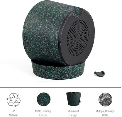 12 inch Large Self Watering Pots for Indoor Outdoor Plants, Flower Plant Pots with Mesh Drainage Holes for Garden, Plastic Planters with Reservoir for Home Plants, Black with Green Speckles