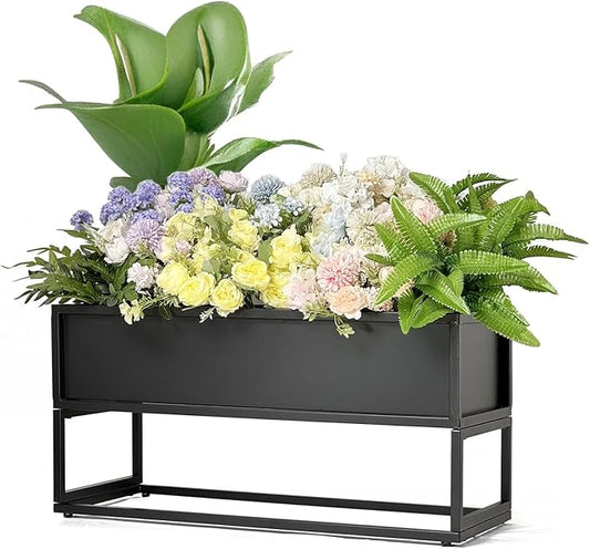 Cocoyard Elevated Planter Box - Durable Raised Garen Bed with Drainage Holes for Tall Plants, Herbs, and Flowers - Indoor or Outdoor Rectangular Planter. Modern Décor (Black, 28.75" L x 14" H)