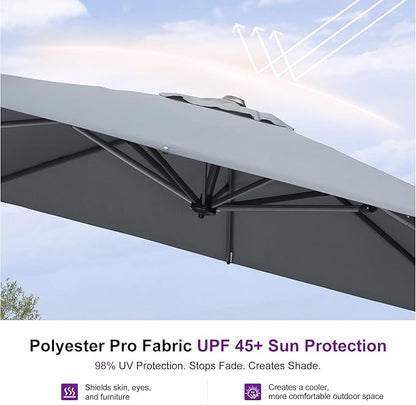 PURPLE LEAF 10 Feet Patio Umbrella Outdoor Cantilever Square Umbrella Aluminum Offset Umbrella with 360-degree Rotation for Garden Deck Pool Patio, Light Grey