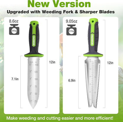 WORKPRO Hori Hori Garden Knife, Garden Tools with Oxford Sheath, 7" Stainless Steel Blade with Cutting Edge, Multi-Purpose Weed Puller tool with Hanging Hole for Planting, Weeding, Digging