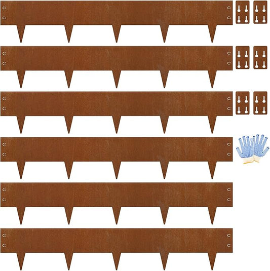 Co-rten Steel Landscape Edging 10" H x 40" L, 6 Pack Heavy Duty Metal Garden Edging, 20Ft Pre-Rustyed Steel Edging, Bendable Metal Edging for Landscaping, Yard, Tree, Flower Bed