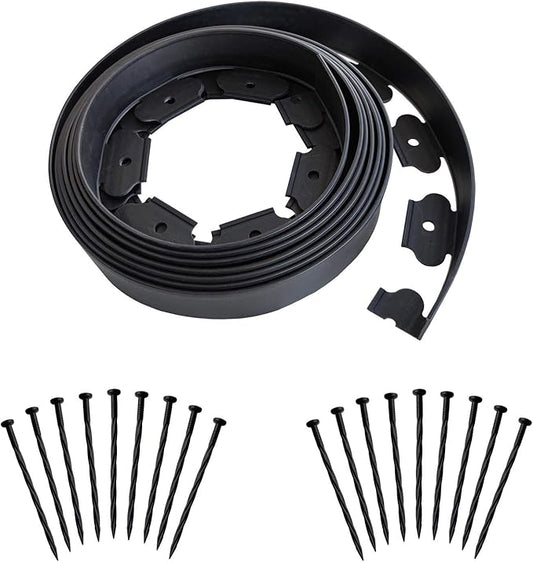 Landscape Edging 20ft Length No Digging Garden Edging Kit Include 18 Spikes, Premium Yard Edging Fence with One Spike per Feet, Black