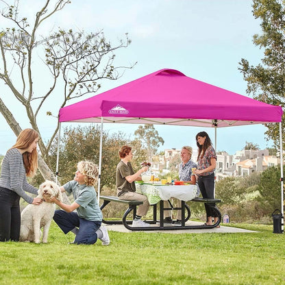EAGLE PEAK Pop Up Canopy Tent with Wheeled Carry Bag, 8 Stakes, 4 Ropes, 4 Weight Bags, Easy Set Up Tent Canopy, 10x10 ft, 100sqft of Shade, Pink