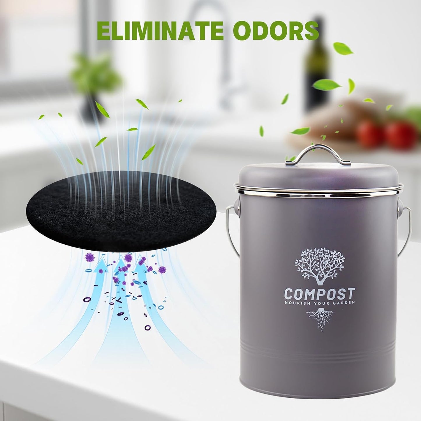 12 Pack - 6.7 Inch Round Compost Bin Charcoal Filters,Extra Thick Activated Carbon Charcoal Filters for Longer Lasting Odor Control, Fits Countertop and Home Bucket Kitchen Compost Bins (Refill)