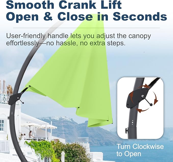 11FT Cantilever Umbrella with Base Large Curvy Outdoor Aluminum Offset Umbrella w/ 360° Rotation, UV Resistant Canopy for Patio, Garden, Backyard, Apple Green
