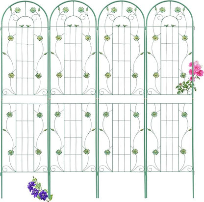 4 Pack Metal Garden Trellis 71" H Garden Fence Rustproof Trellis for Climbing Plants Support Roses Flower Outdoor Lawn, Blue Green