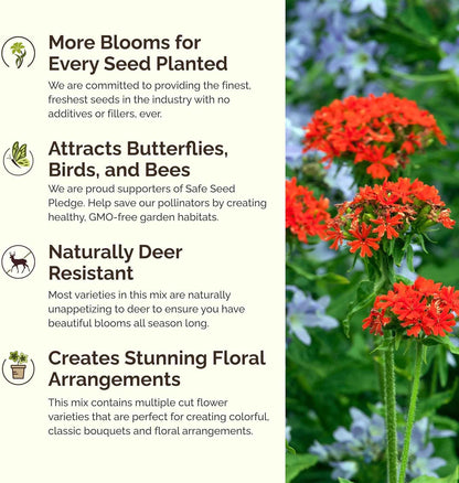 Eden Brothers Red Head Wildflower Mixed Seeds for Planting, 1 lb, 480,000+ Seeds with Maltese Cross, Scarlet Flax | Attracts Pollinators, Plant in Spring or Fall, Zones 3, 4, 5, 6, 7, 8, 9, 10