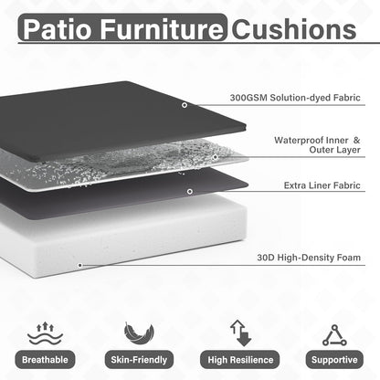 Patio Chair Cushions 17 X 16 X 3 Inch Waterproof Outdoor Seat Cushions for Patio Furniture, Outdoor Sofa Couch Pads with Ties & Handle, Set of 2, Grey