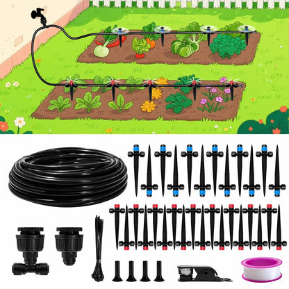 82FT Drip Irrigation System, 2025 Quick Connector Garden Irrigation System, Adjustable Nozzle, Garden Watering System with 1/4 '' Pipe, Garden, Vegetable, Greenhouse, Lawn Sprinkler