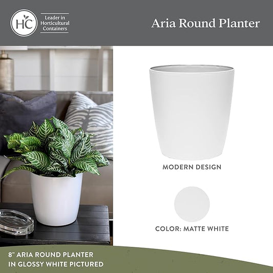 The HC Companies Aria Round Self-Watering Pot - Lightweight Plastic Planter for Herbs & More - Durable Plant Pots for Indoor Plants & Outdoor Plants (16" Matte White, Pack of 1)