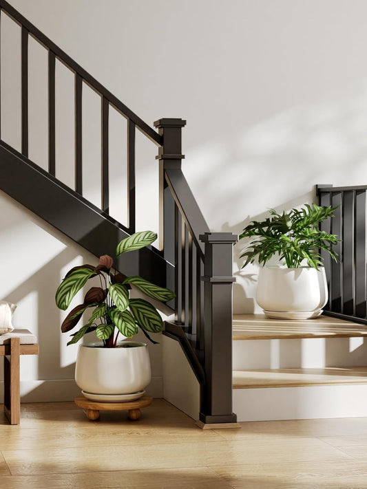 LE TAUCI Ceramic Planters, 12 Inch Pots for Plants, Plant Pots with Drainage Holes and Saucers, Durable and Modern, Planters for Indoor Plants, White