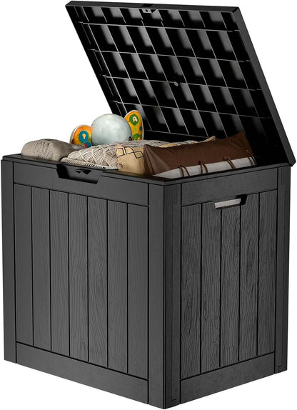 31 Gallon Waterproof Outdoor Storage Box,Resin Deck Box,Lockable Outside Storage Box Container for Patio Furniure,Garden (31 Gallon Black)