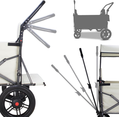 TMZ Collapsible Foldable Wagon Cart with Quick-Release Wheels and 2 Seats, Heavy Duty Wagon 265LBS Load Capacity for Camping Garden Shopping (Beige)