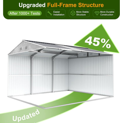 12x10 FT Metal Sheds & Outdoor Storage: Heavy Duty Garden Sheds with Dual Transparent Panels, 2x4-Pane Windows & Hinged Double Doors, Weatherproof Tool Shed for Backyard, Garden, Patio, Grey/White