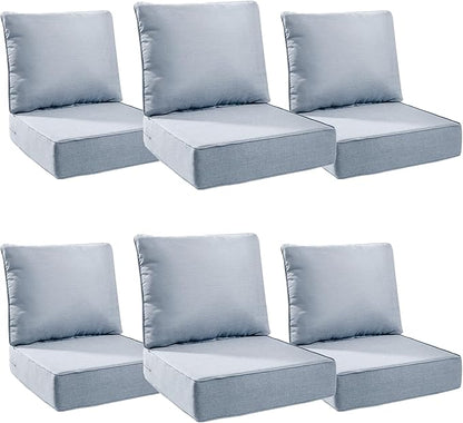 Luxury 6" Outdoor Cushions for Patio Furniture, 24x24x6" Thick Seat Cushion Set of 6, Fade Resistant Couch Chair Replacement Cushions High Density Wicker Chair Cushion w/ Removable Cover Baby Blue