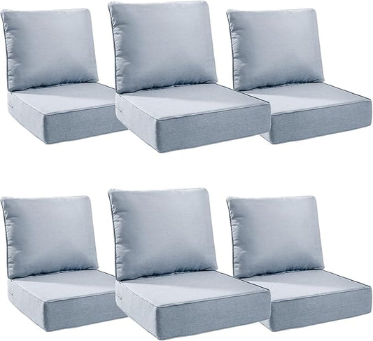 Luxury 6" Outdoor Cushions for Patio Furniture, 24x24x6" Thick Seat Cushion Set of 6, Fade Resistant Couch Chair Replacement Cushions High Density Wicker Chair Cushion w/ Removable Cover Baby Blue