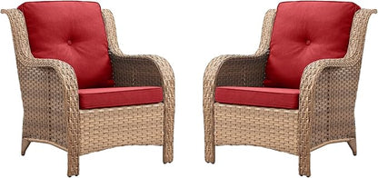 Rilyson Patio Furniture Chairs Outdoor Chair - 2 Piece Wicker Rattan Chairs Set with High Back and Deep Seating for Deck Porch Balcony Backyard Garden(Yellow/Red)