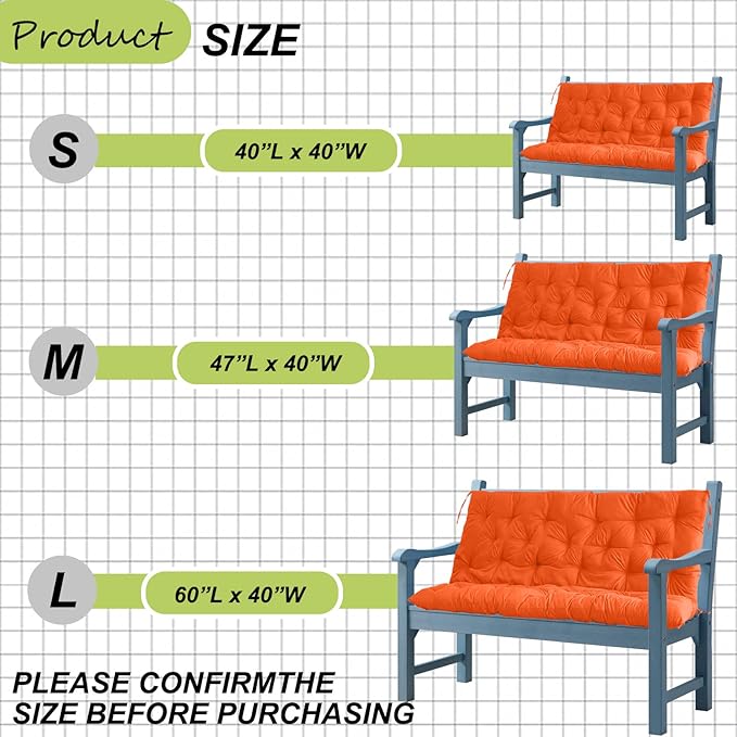 Replacement Cushions for Outdoor Swing, Outdoor Cushions for Patio Furniture with Backrest, Waterproof Thicken 4" Porch Swing Cushions, for Outdoor Patio Garden Furniture(Orange 40 * 47 in)