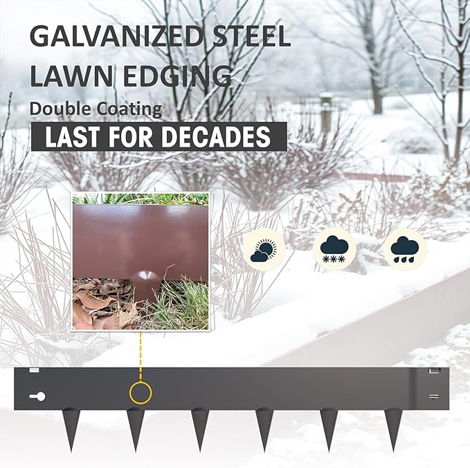 20ft. Galvanized Steel Landscape Edging (6-Pack) – 40" x 8" Metal Garden Border, Hammer-in Lawn Edging for Landscaping, Tree Rings, Yard & Pathway – Black Steel Lawn Edge for Garden Design
