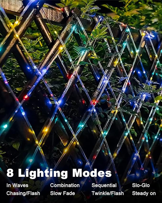 btfarm Solar Rope Lights Outdoor, 120LED 46FT Solar String Lights Outside Waterproof, 8 Lighting Modes Tree Tube Fairy Light Solar Powered for Garden Christmas Yard Party Decorations, Multicolor