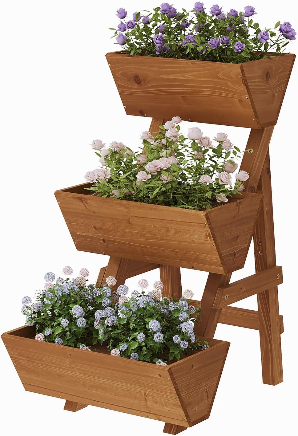 3-Tiers Wooden Raised Garden Bed Tiered Planter Box Vertical Garden Planter Wood Plant Stand for Patio, Balcony, Freestanding. (Brown S)