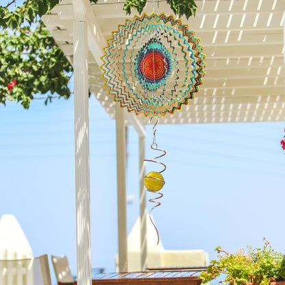 Goolyrusim Wind Spinner Mandala Circle - 3D Wind Spinners Outdoor, 12-inch Stainless Steel Hanging Wind Sculptures for Yard and Garden, Kinetic Art Decoration Porch Decor Patio Ornament, Mandala Gift