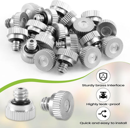 20 Pcs Brass Misting Nozzles for Outdoor Cooling System,0.012 Orifice (0.3 mm) 10/24 UNC Mister Nozzles Sprinklers for Greenhouse Patio Misting System