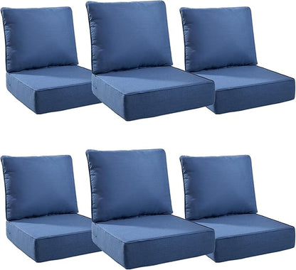 Luxury 6" Outdoor Cushions for Patio Furniture, 24x24x6" Thick Seat Cushion Set of 6, Fade Resistant Couch Chair Replacement Cushions High Density Deep Wicker Chair Cushion w/ Removable Cover, Blue