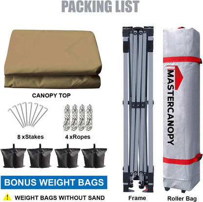 MASTERCANOPY Durable Pop-up Canopy Tent with Roller Bag (10x10, Khaki)