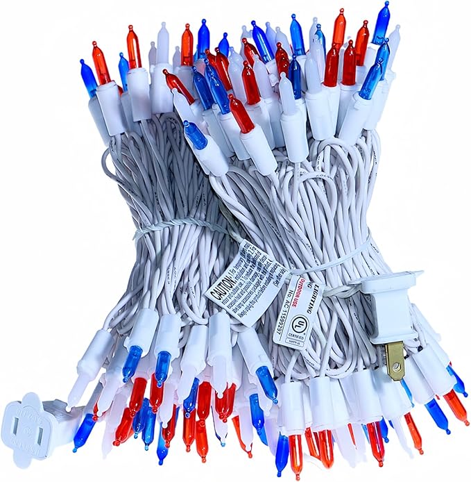 LUCKY SHINE 100 LED Red White and Blue Lights, US Flag Decorative Lighting String 35 FT, for Indoor Outdoor Party, 4th of July, Memorial Day, Christmas, Patio.