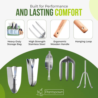 24-Piece Gardening Tools Set with Bag – Heavy-Duty Rust-Proof Hand Tools with Wooden Handles Including 15 Plant Tags – Ideal Gift for Women, Men, Mom, Dad & Gardeners