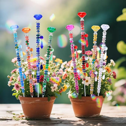 DIY Fairy Wand Garden Stakes Kit, Crystal Beaded Decorative Wands Set, Outdoor Garden Decoration with Assembly Guide (Diamond Top 423 Pcs)